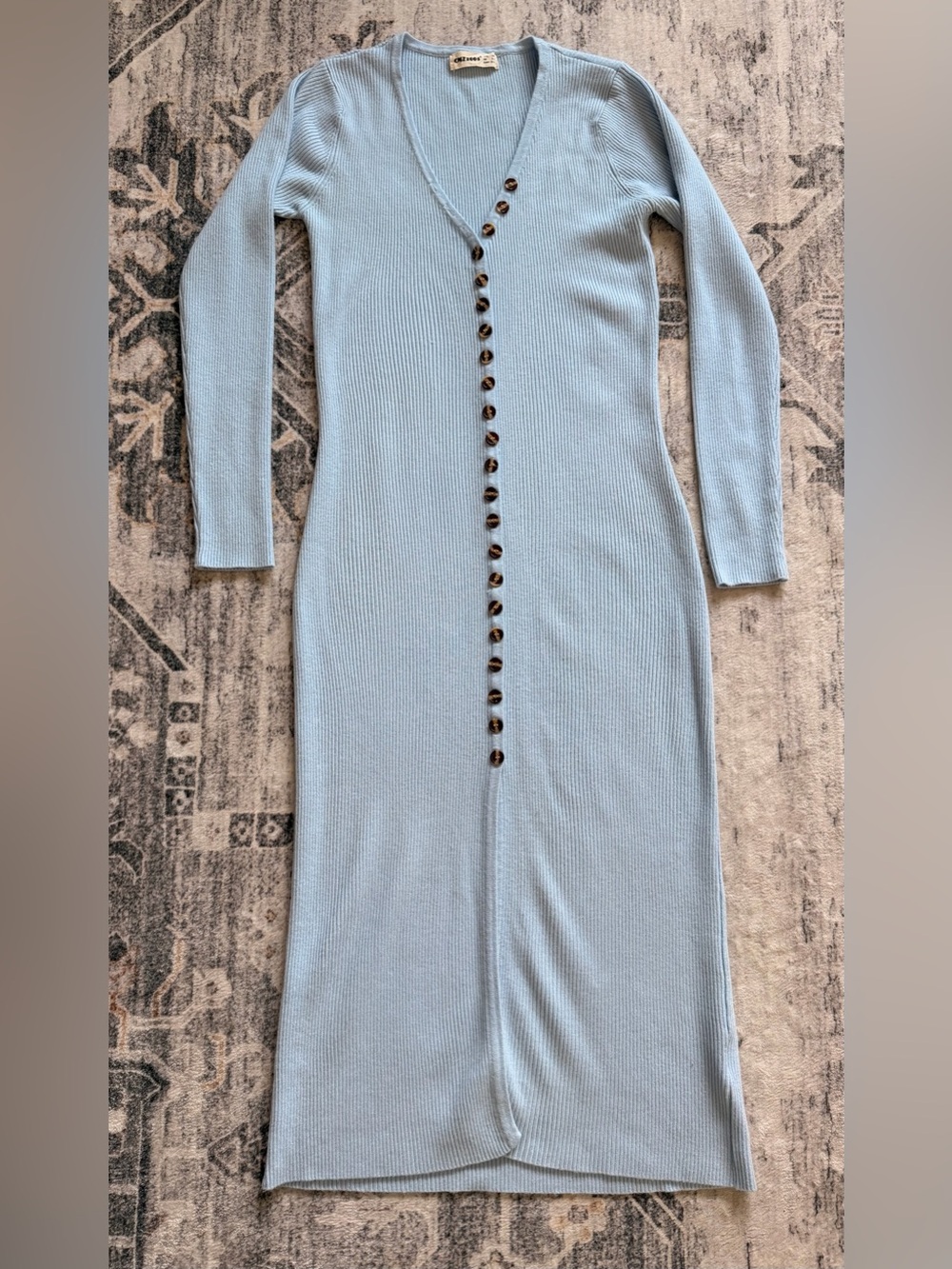 Women’s Light Blue Ribbed Button-Front Knit Dress Worn Twice